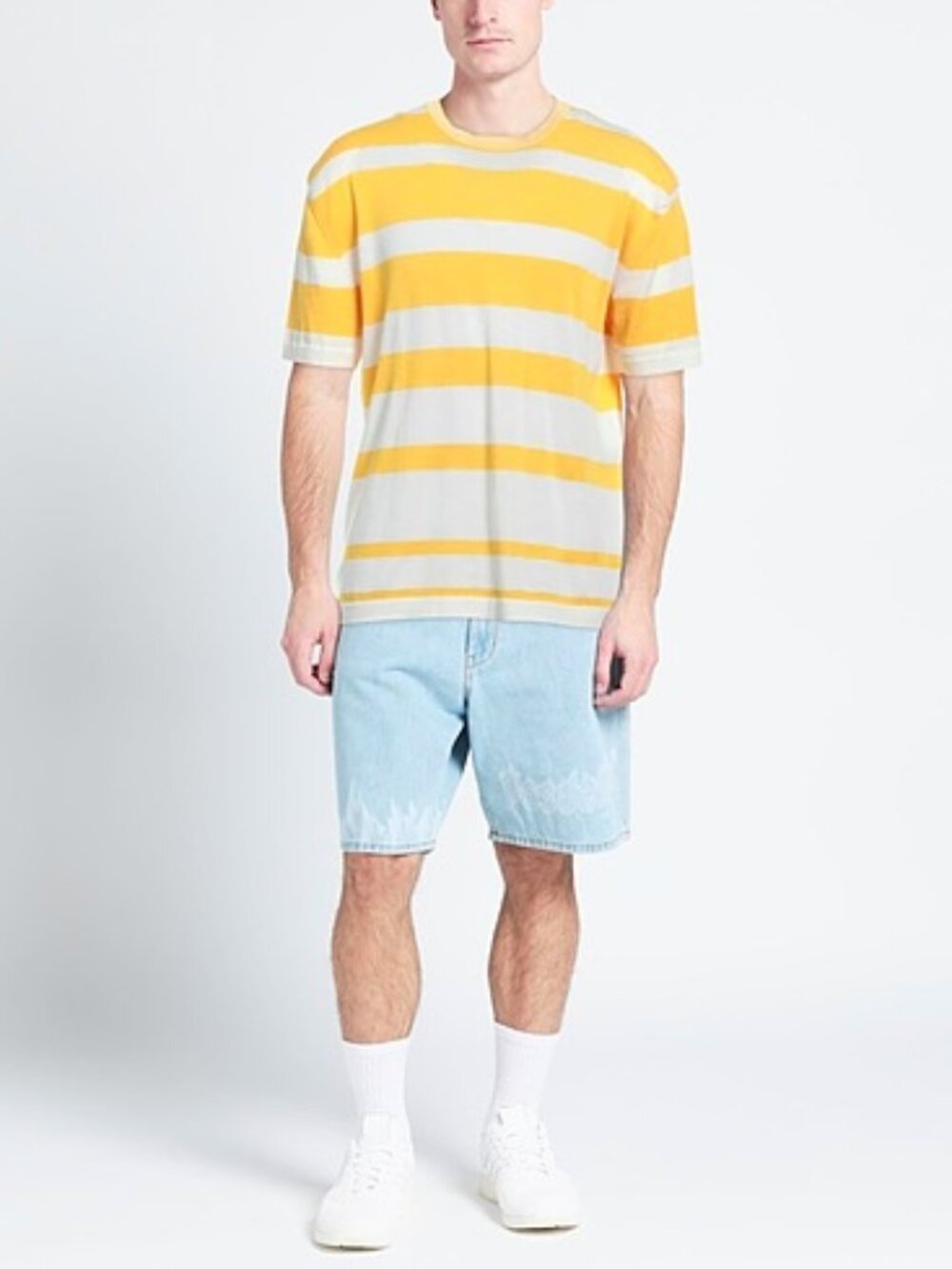 Drumohr lightweight knit t-shirt, yellow/white stripes, size 50IT/US L